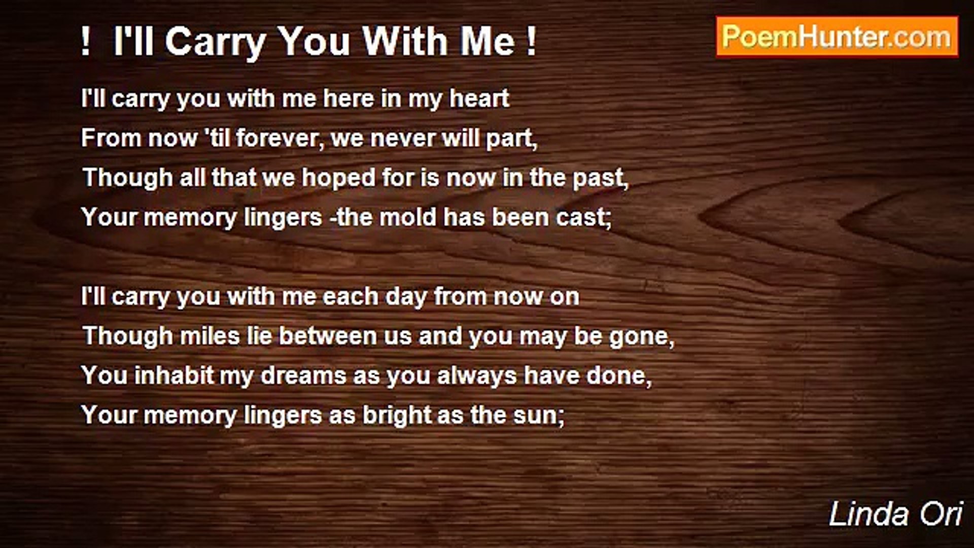 Linda Ori - !  I'll Carry You With Me !
