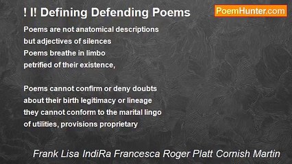 Frank Lisa IndiRa Francesca Roger Platt Cornish Martin - ! I! Defining Defending Poems