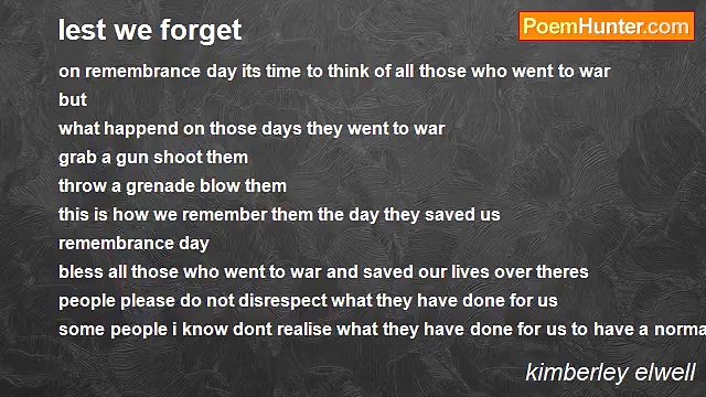 kimberley elwell - lest we forget
