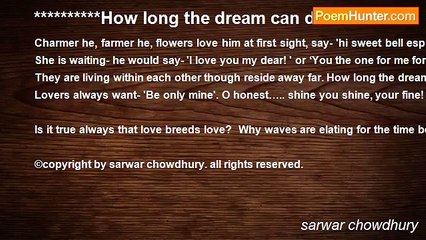 sarwar chowdhury - **********How long the dream can dance