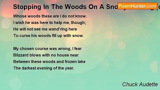 Chuck Audette - Stopping In The Woods On A Snowy Evening (or, The Road I Should Not Have Taken) (with apologies to Robert Frost)
