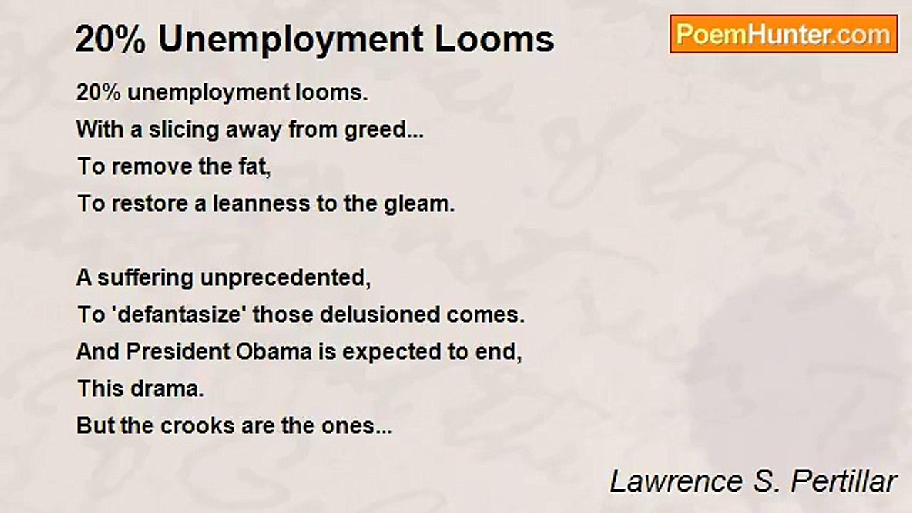 Lawrence S. Pertillar - 20% Unemployment Looms