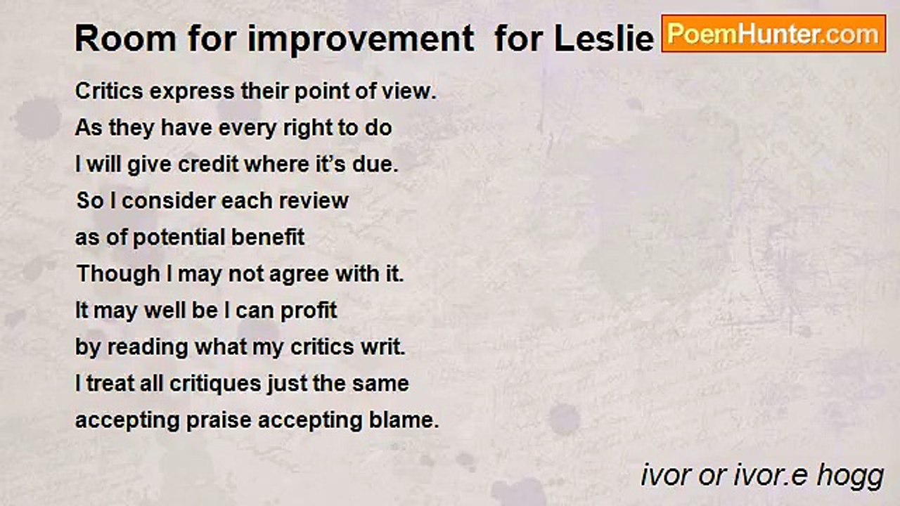 ivor or ivor.e hogg - Room for improvement  for Leslie