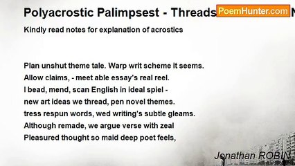 Jonathan ROBIN - Polyacrostic Palimpsest - Threads Paint a Plan Neat