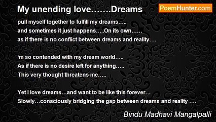 Bindu Madhavi Mangalpalli - My unending love…….Dreams