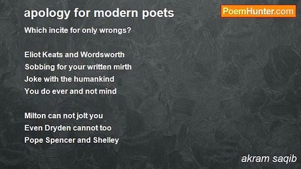 akram saqib - apology for modern poets
