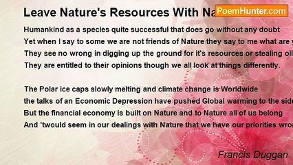 Francis Duggan - Leave Nature's Resources With Nature
