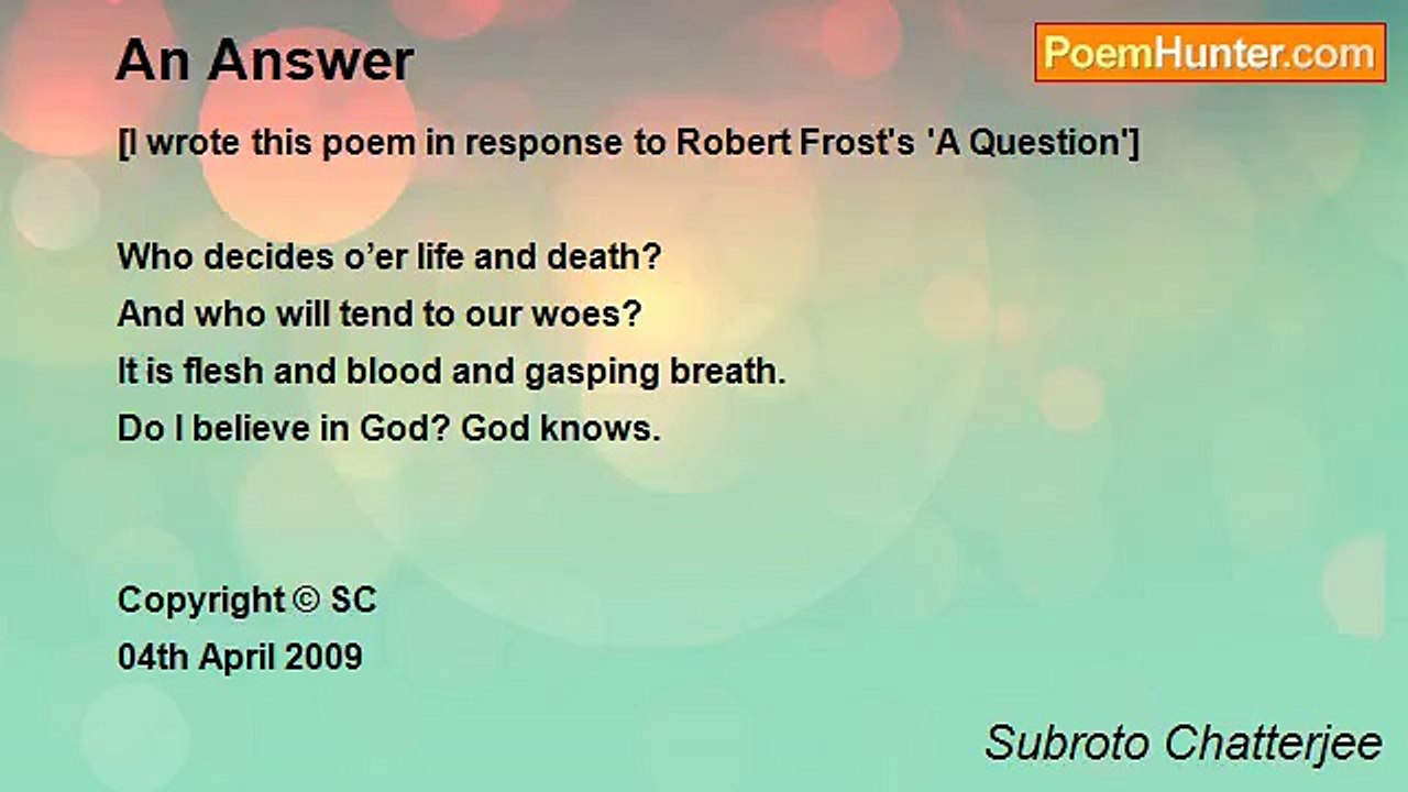 Subroto Chatterjee - An Answer