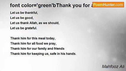 Mahfooz Ali - font color='green'bThank you for all