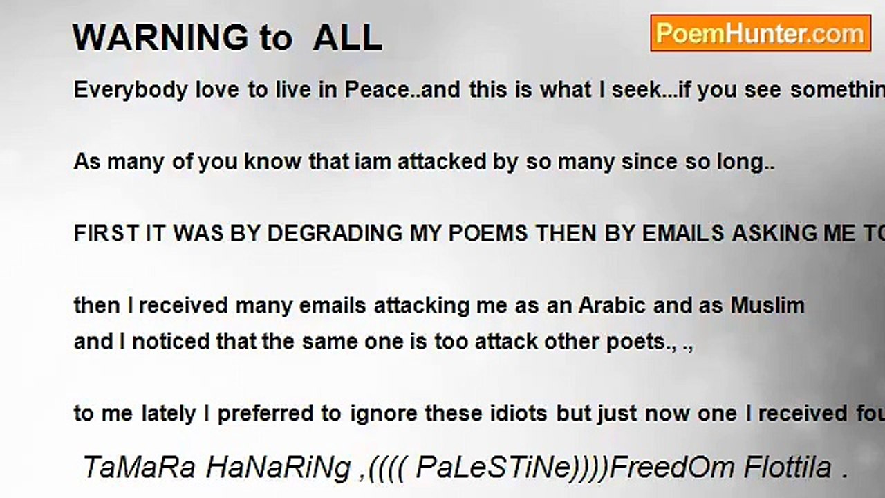 TaMaRa HaNaRiNg ,(((( PaLeSTiNe))))FreedOm Flottila . - WARNING to  ALL