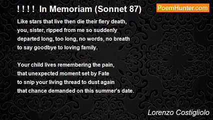 Lorenzo Costigliolo - ! ! ! !  In Memoriam (Sonnet 87)