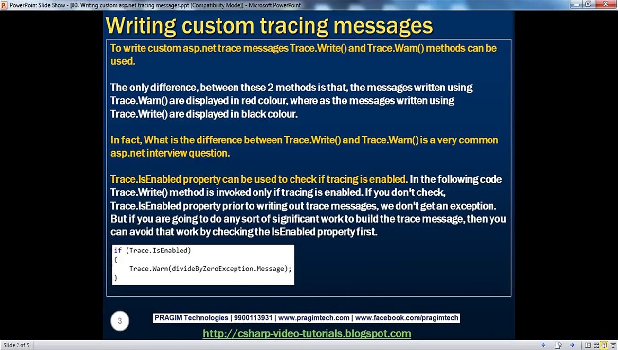 Writing custom asp.net tracing messages Part 80