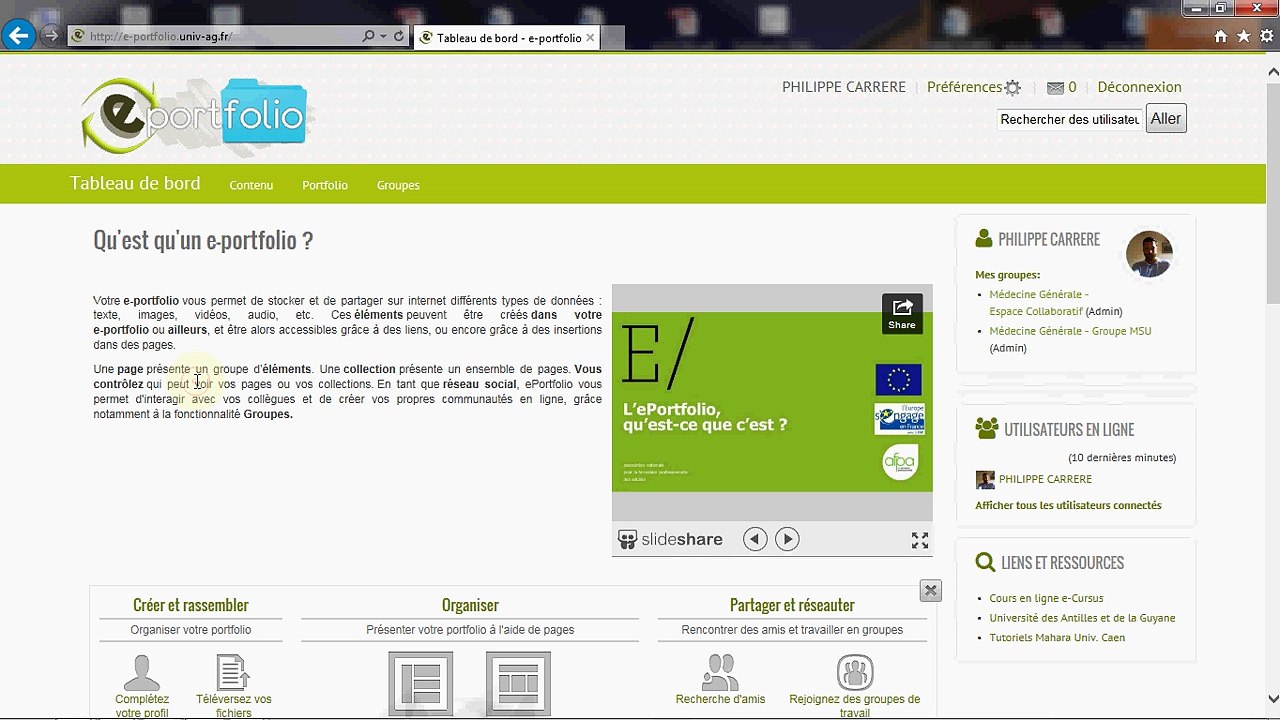 Prise en main du e-portfolio du DUMG Antilles Guyane : créer vos journaux de stage