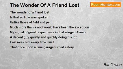 Bill Grace - The Wonder Of A Friend Lost