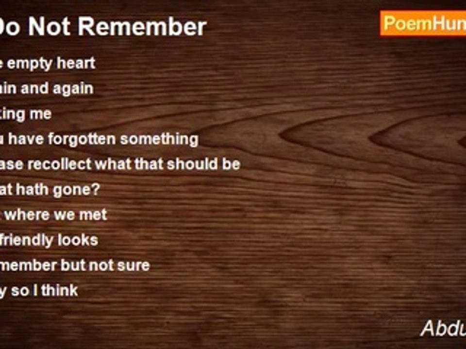 Abdul Sattar - I Do Not Remember