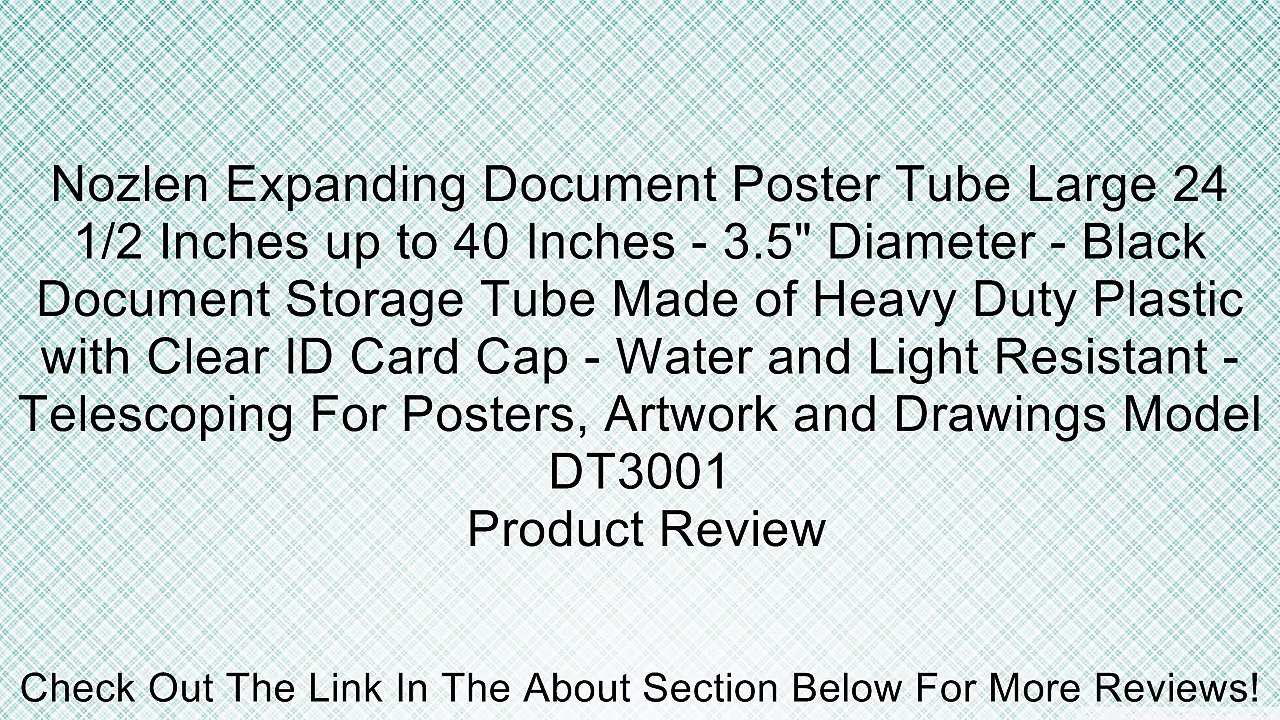 Nozlen Expanding Document Poster Tube Large 24 1/2 Inches up to 40 Inches - 3.5" Diameter - Black Document Storage Tube Made of Heavy Duty Plastic with Clear ID Card Cap - Water and Light Resistant - Telescoping For Posters, Artwork and Drawings Model DT3