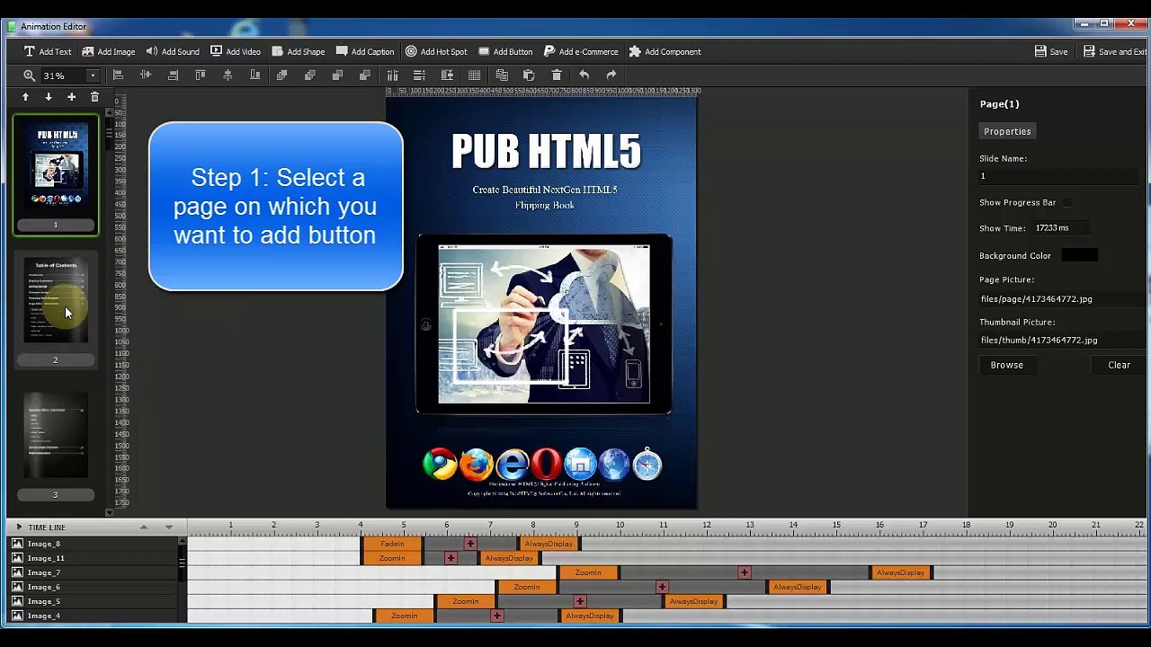 How to customize animated buttons for free HTML5 online e-magazines?