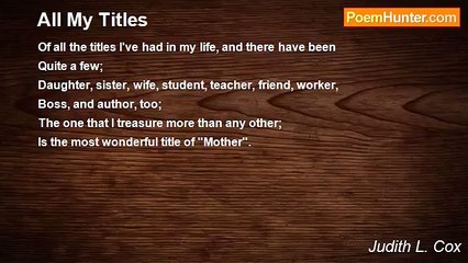 Judith L. Cox - All My Titles