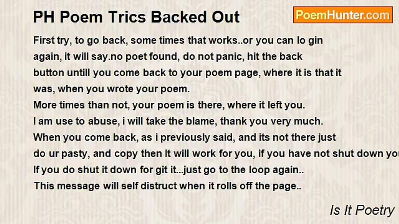Is It Poetry - PH Poem Trics Backed Out