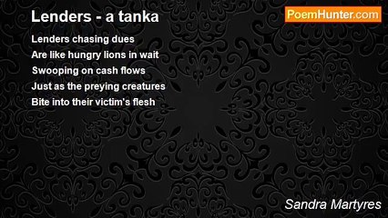 Sandra Martyres - Lenders - a tanka