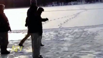 Glissade ratée sur lac gelé! FAIL!
