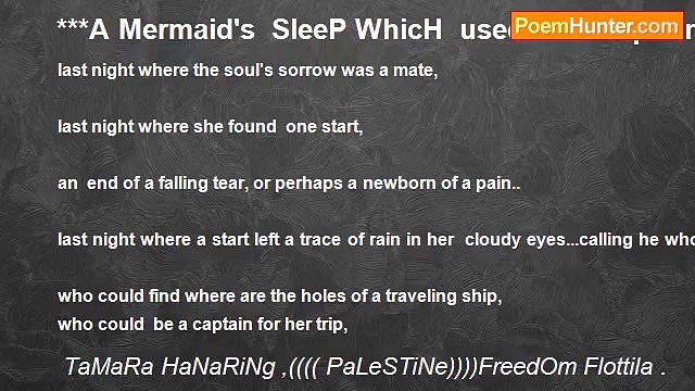 TaMaRa HaNaRiNg ,(((( PaLeSTiNe))))FreedOm Flottila . - ***A Mermaid's SleeP WhicH used to EscapE In A WaitinG ShapE