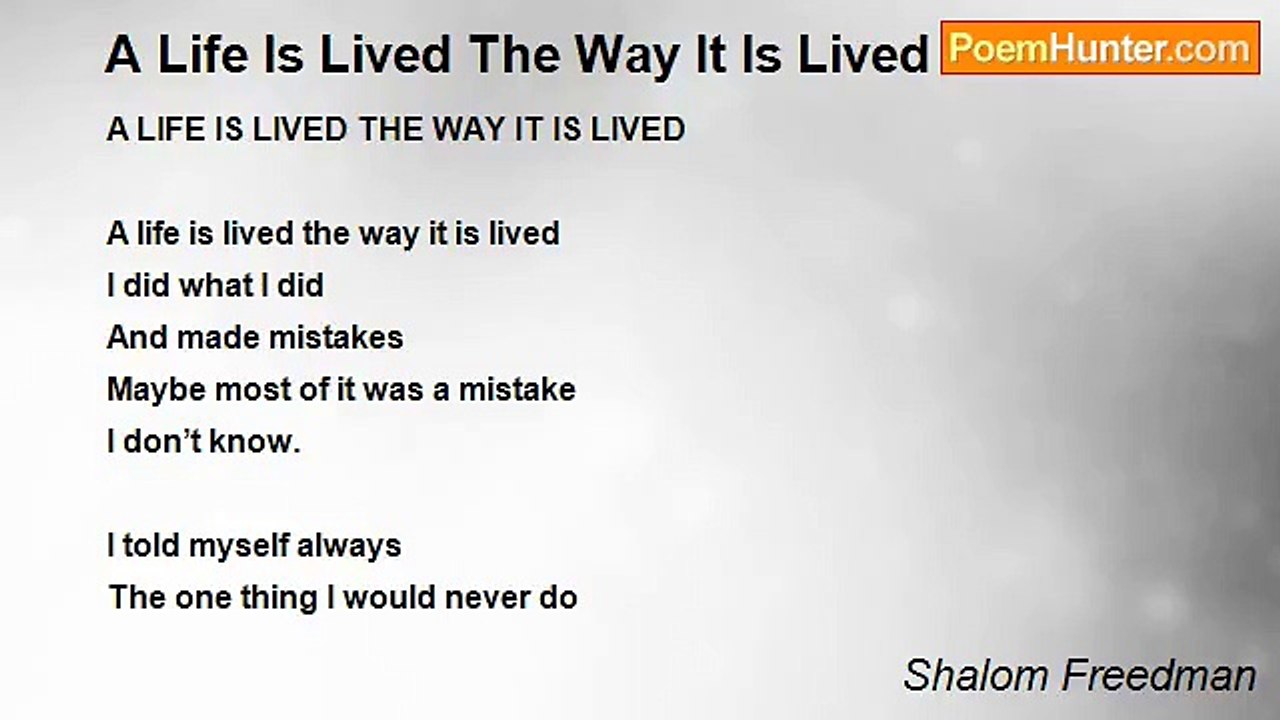 Shalom Freedman - A Life Is Lived The Way It Is Lived