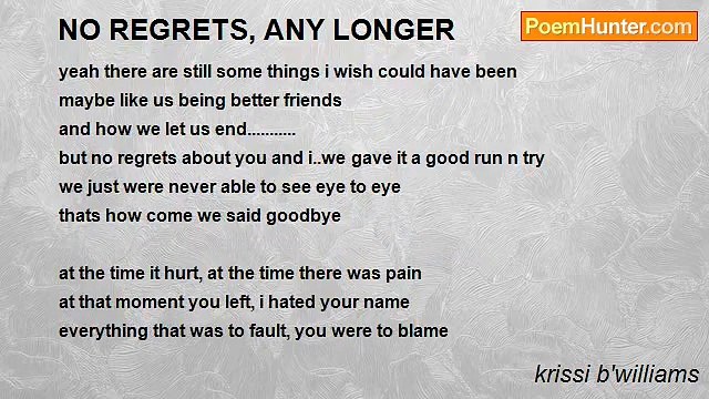 krissi b'williams - NO REGRETS, ANY LONGER