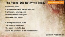 Shalom Freedman - The Poem I Did Not Write Today