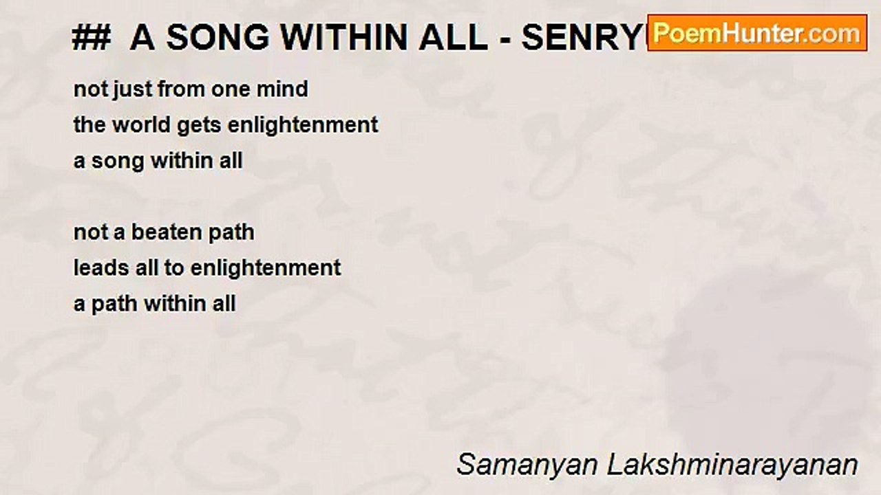 Samanyan Lakshminarayanan - ##  A SONG WITHIN ALL - SENRYU