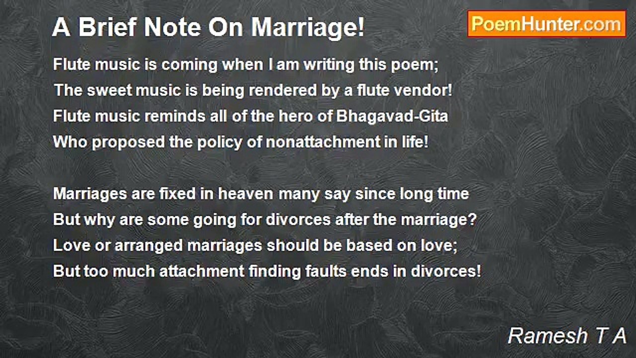 Ramesh T A - A Brief Note On Marriage!