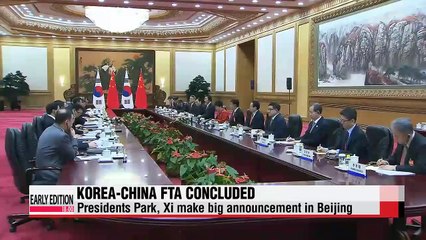 Leaders of Korea, China announce conclusion of FTA, to discuss FM meeting with Japan