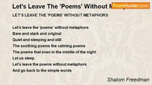 Shalom Freedman - Let's Leave The 'Poems' Without Metaphors