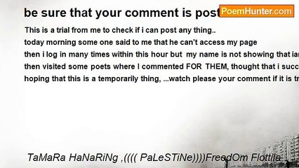 TaMaRa HaNaRiNg ,(((( PaLeSTiNe))))FreedOm Flottila . - be sure that your comment is posted....