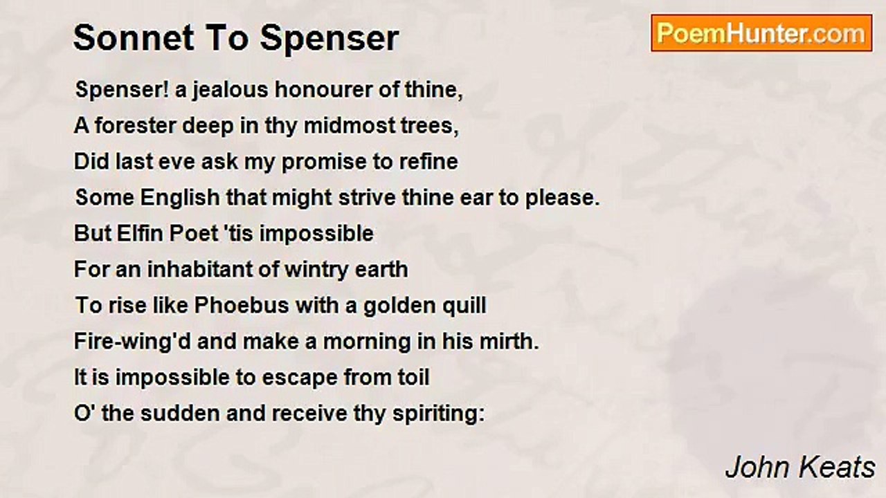 John Keats - Sonnet To Spenser