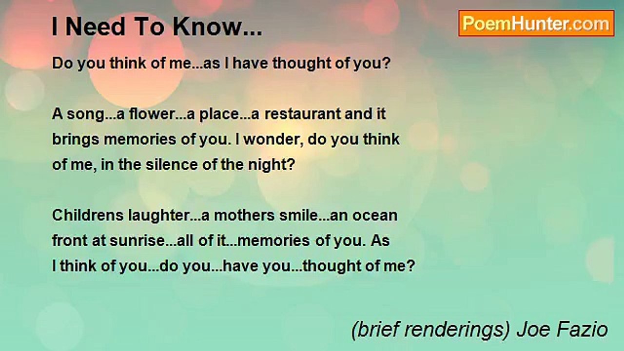 (brief renderings) Joe Fazio - I Need To Know...