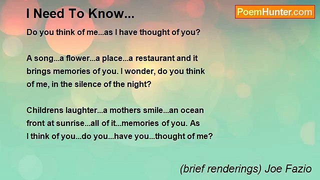 (brief renderings) Joe Fazio - I Need To Know...