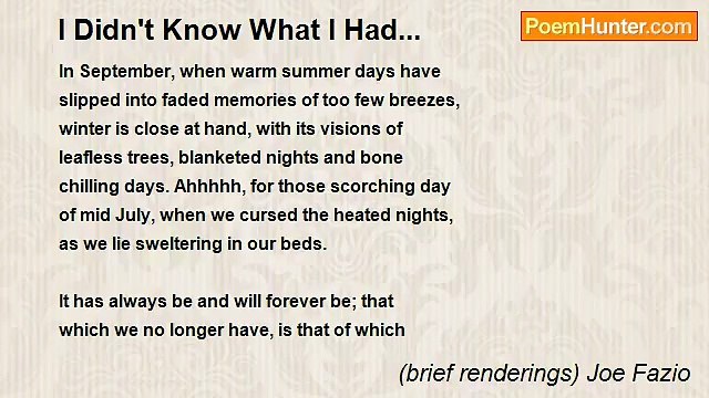 (brief renderings) Joe Fazio - I Didn't Know What I Had...