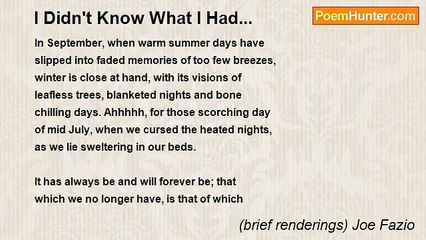 (brief renderings) Joe Fazio - I Didn't Know What I Had...