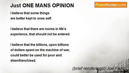 (brief renderings) Joe Fazio - Just ONE MANS OPINION