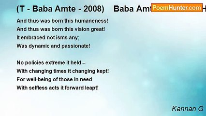 Kannan G - (T - Baba Amte - 2008)    Baba Amte’s Creative Humanism