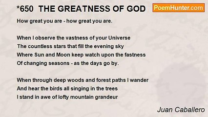 Juan Caballero - *650  THE GREATNESS OF GOD