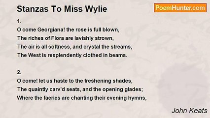 John Keats - Stanzas To Miss Wylie
