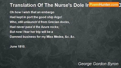 George Gordon Byron - Translation Of The Nurse's Dole In The Medea Of Euripides