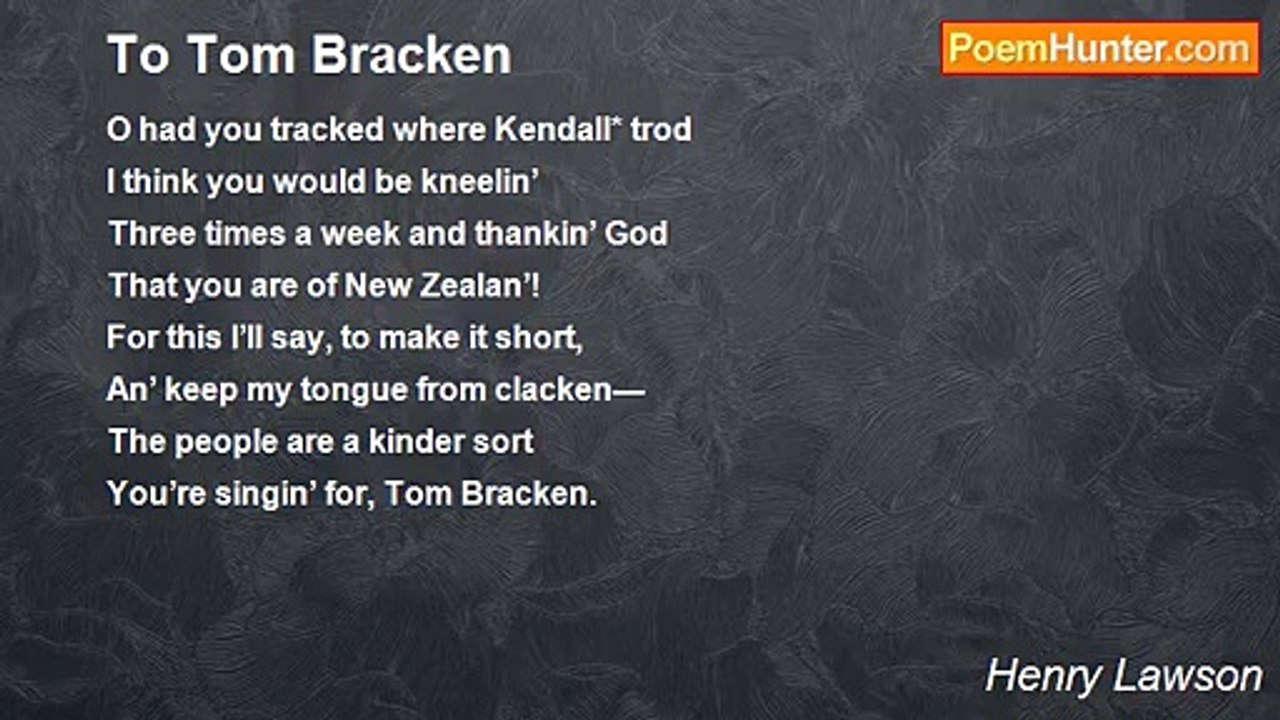 Henry Lawson - To Tom Bracken