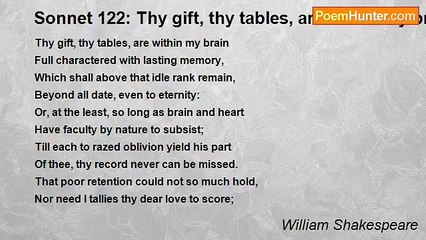 William Shakespeare - Sonnet 122: Thy gift, thy tables, are within my brain