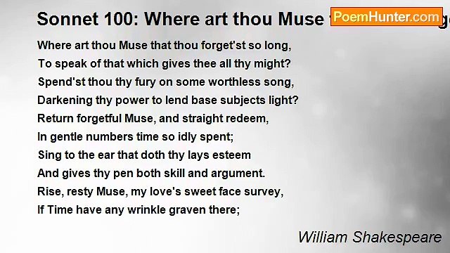 William Shakespeare - Sonnet 100: Where art thou Muse that thou forget'st so long