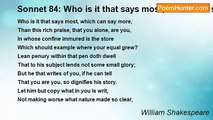 William Shakespeare - Sonnet 84: Who is it that says most, which can say more