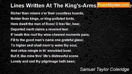 Samuel Taylor Coleridge - Lines Written At The King's-Arms, Ross, Formerly The House Of The 'Man Of Ross'