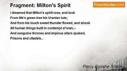 Percy Bysshe Shelley - Fragment: Milton's Spirit